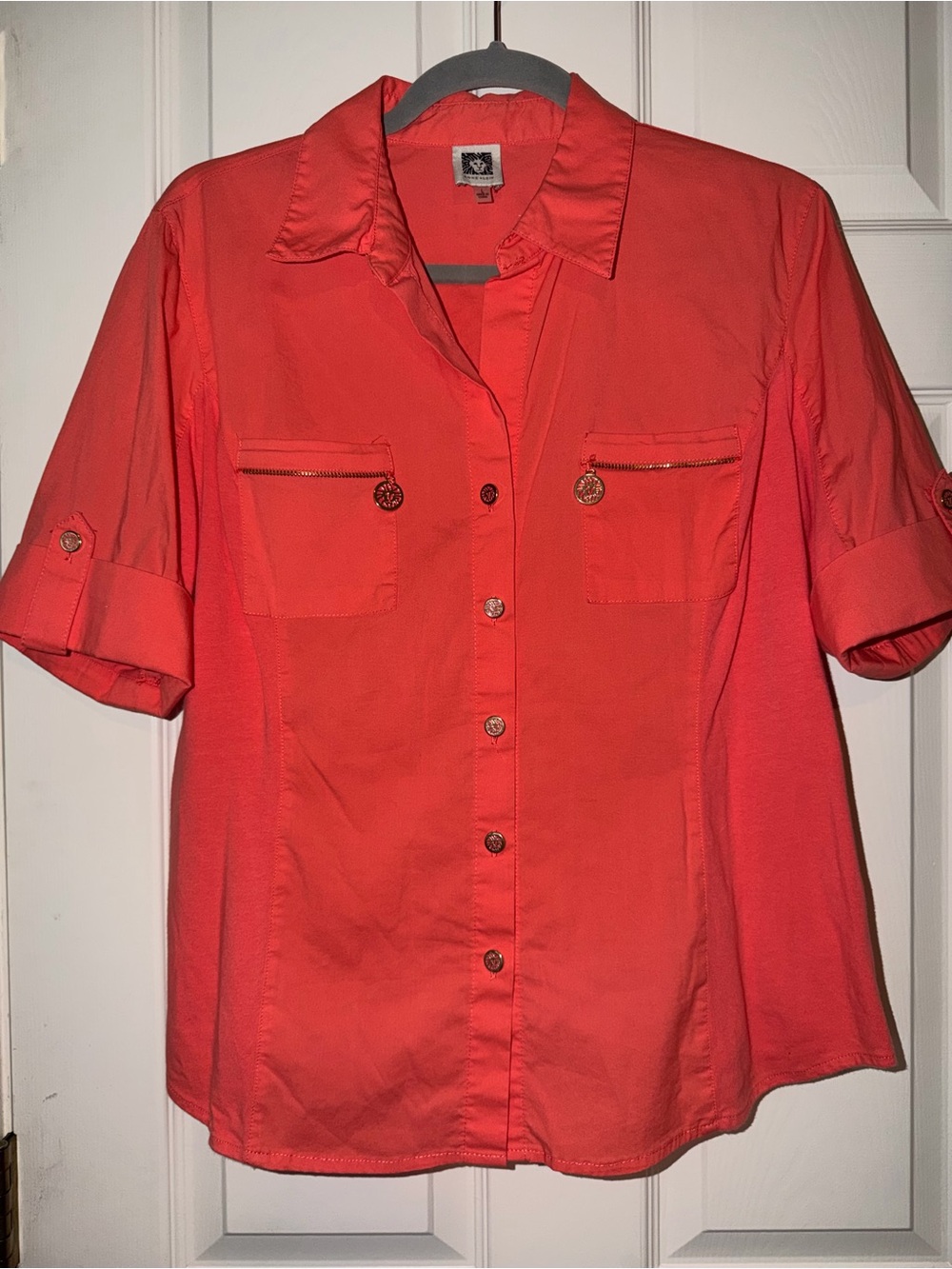 Anne‎ Klein Coral Button-Front Blouse With Decorative Buttons
